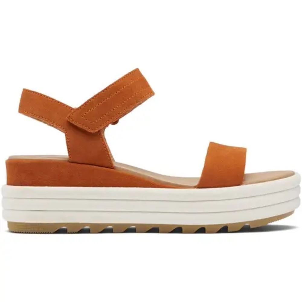 Sorel Cameron Flatform Suede Sandals - Desert Sun Chalk, Orange 8.5